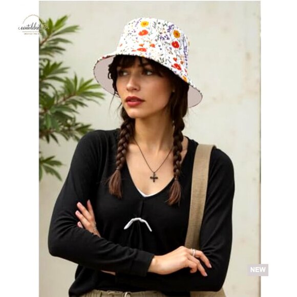 Reversible Wildflower Print Bucket Hat Unisex Sun Protection Foldable main image 4